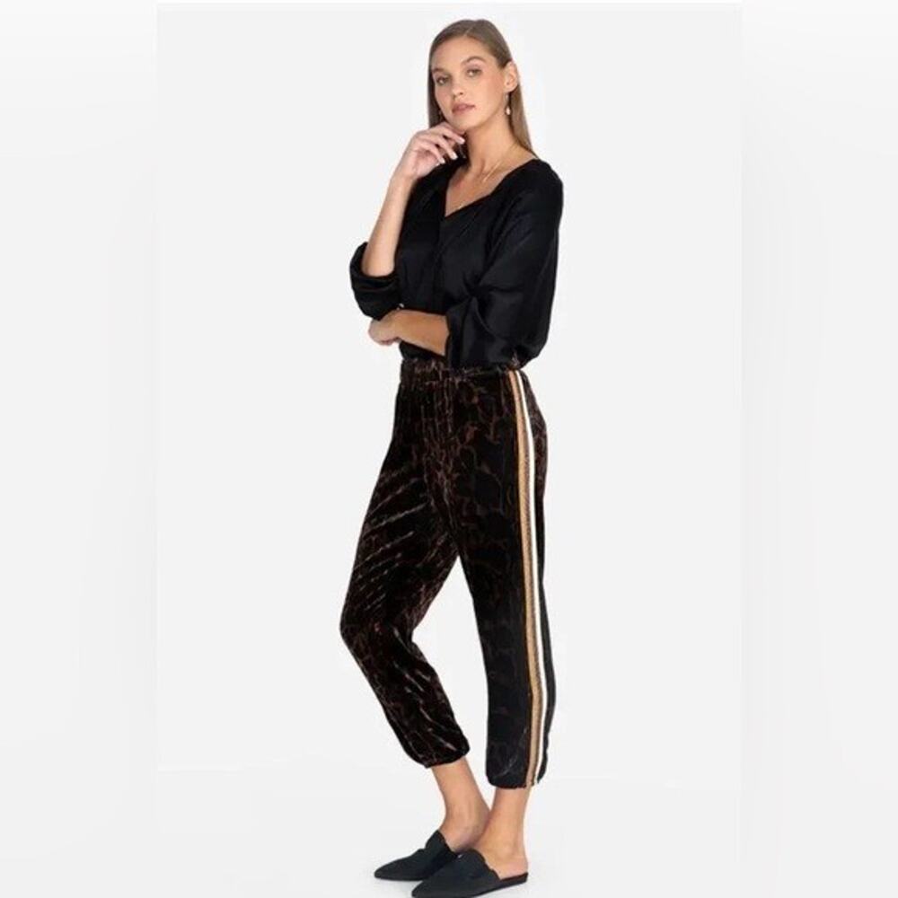 Johnny Was Black Velvet Cropped Pants with Gold Stripe
